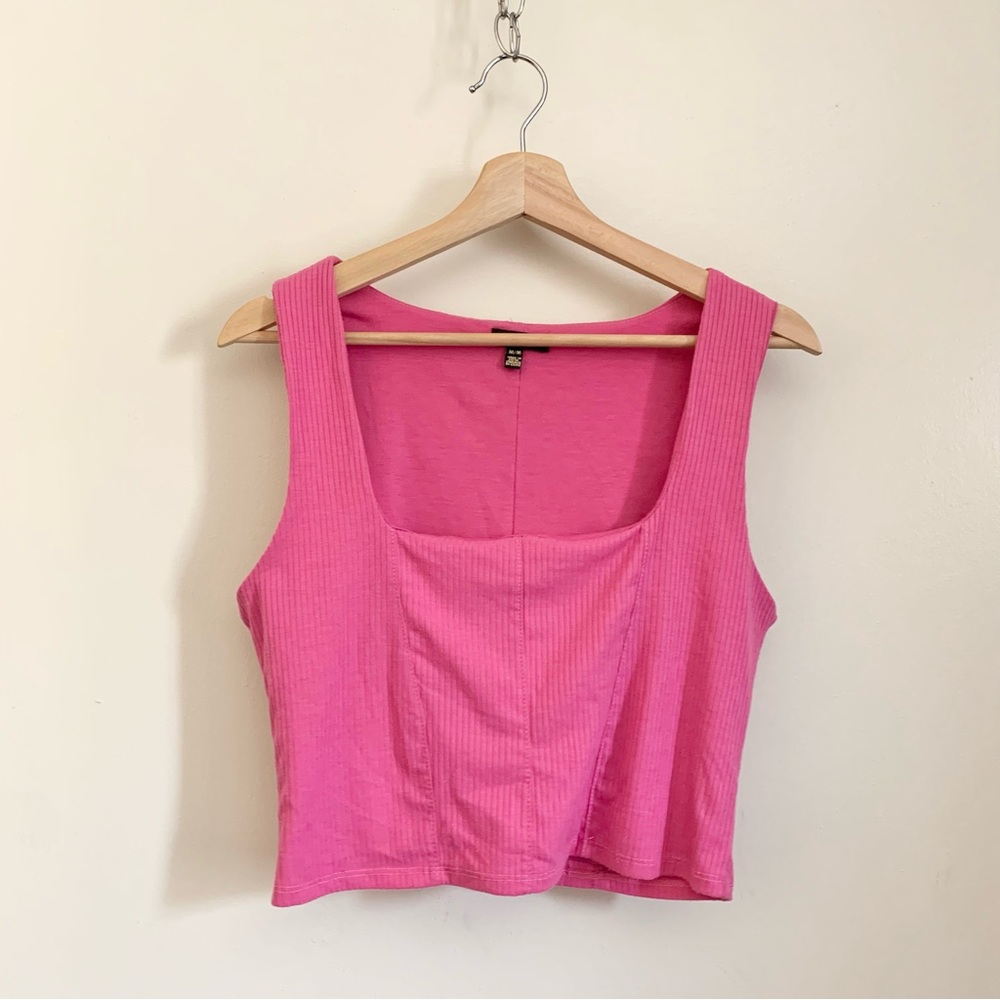 ❤️ 3/50 AFRM Pink Ribbed Square Neckline Sleeveless Crop Top US Medium